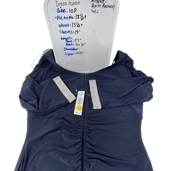 R&M Richards Blue Ruched 3/4 Sleeve Maxi Gown Rhinestone Size 10P NWT Elegant - Picture 8 of 15